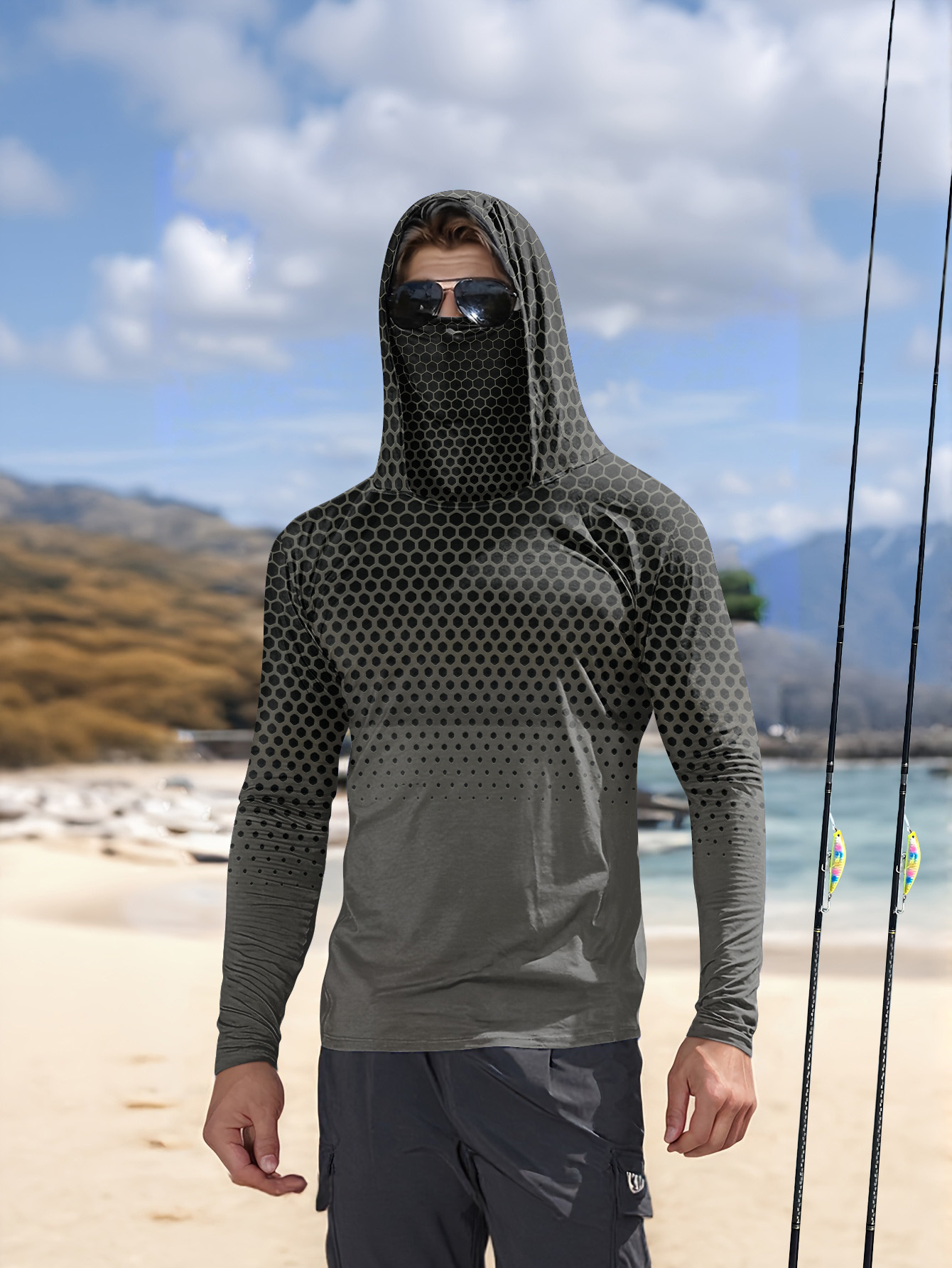 قميص صيد رجالي بغطاء للرأس بأك - مراجعة Fishing Shirt Uv Protection وسعره