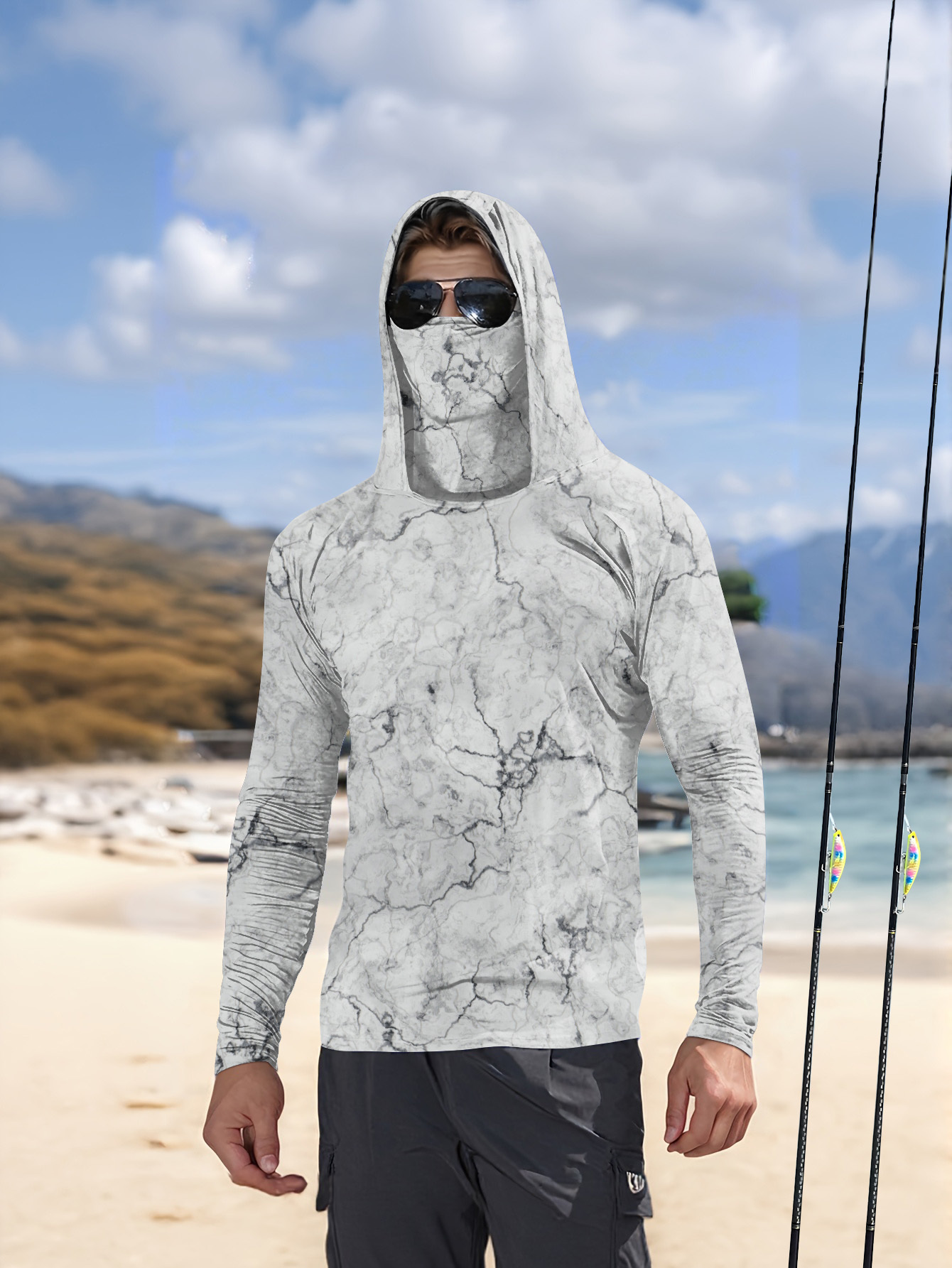 قميص صيد رجالي بغطاء للرأس بأك - مراجعة Fishing Shirt Uv Protection وسعره